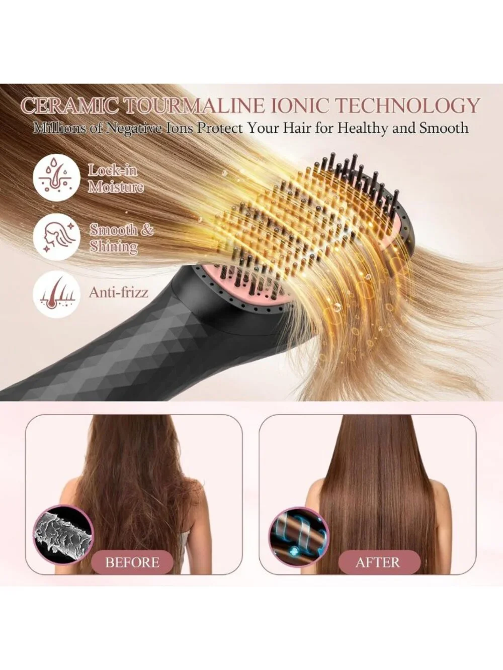 4-in-1 Ionic Hot Air Brush & Hair Dryer, Ceramic Straightener & Volumizer for